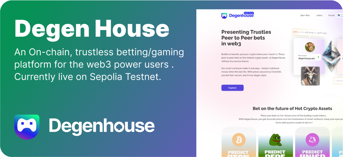 DegenHouse -An On- Chain, verifiable and trust-less gaming platform catering to degens in the space. Coming soon to a blockchain near you! 